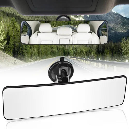 Vista 6 de Espejo retrovisor antirreflejos trasero, espejo retrovisor interior azul HD universal de LECAMEBOR para coche con ventosa ajustable