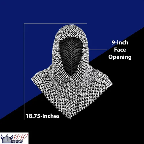 Vista 3 de Medieval Warrior Armadura Coif Chainmail, 18.75 pulgadas
