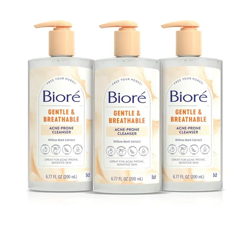 Vista 9 de Biore - Limpiador facial suave y transpirable para acné, limpiador facial suave para pieles sensibles y propensas al acné, impregnado con extracto