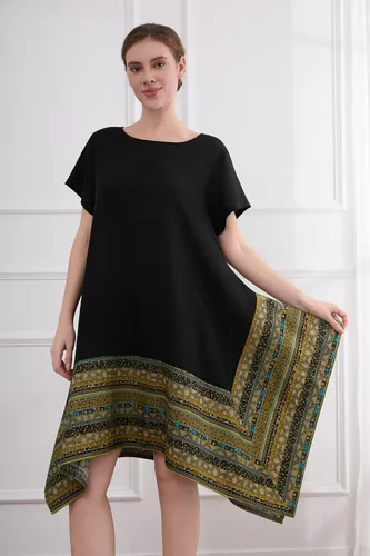 Vista 2 de Vestido irregular Minibee, de algodón y lino étnico, con mangas cortaslargas para mujer