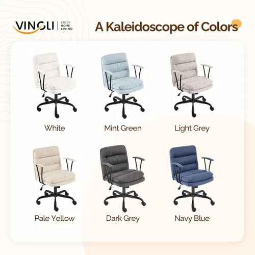 Vista 8 de VINGLI Sillas de Oficina Cómodas con/sin Ruedas, Base Dual, Reposabrazos Desmontables, Silla Ajustable y Giratoria Cómoda para Computadora, Uñas