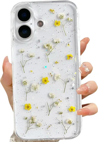 Vista 12 de LSEEKA Funda transparente para iPhone 11 con diseño de flores prensadas reales, linda y brillante, patrón floral rosa, funda protectora delgada