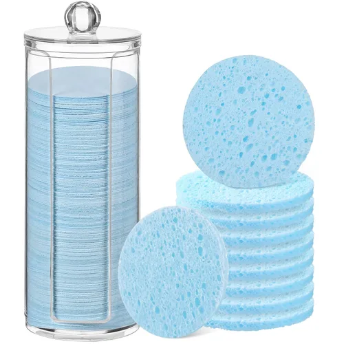 Vista 11 de 120 esponjas faciales comprimidas, exfoliantes faciales naturales, esponjas faciales desechables para limpieza, almohadillas faciales redondas