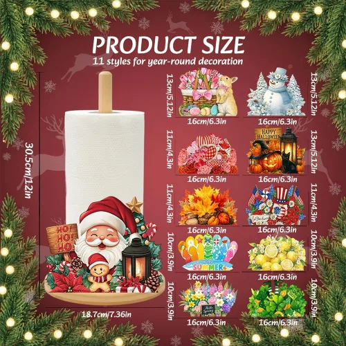 Vista 4 de Portarrollos de Papel de Bambú con Conjunto de 11 Letreros Intercambiables de Días Festivos, Decoración Rústica de Cocina Soporte de Encimera