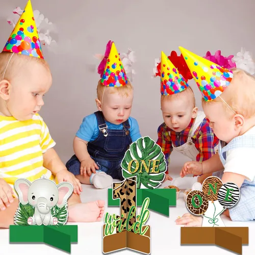 Vista 7 de 10 centros de mesa de panal Wild One, decoraciones de cumpleaños para niños y niñas, centros de mesa de safari para mesas 3D de doble cara para baby