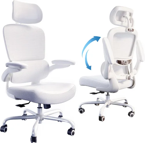 Vista 8 de TRALT Silla ergonómica de oficina, silla de escritorio con reposacabezas ajustable, silla de computadora de soporte lumbar, silla cómoda de malla