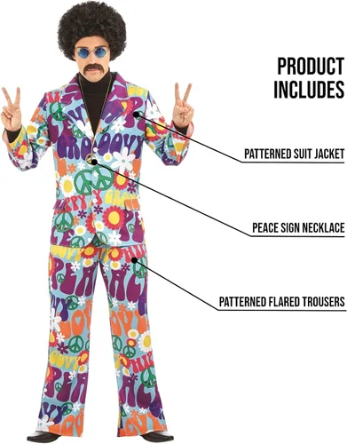Vista 3 de fun shack Groovy Mens Hippie Costume for Men, Retro Mens Hippie Costumes for Adults, Groovy Costumes for Men, 60s Suit Men