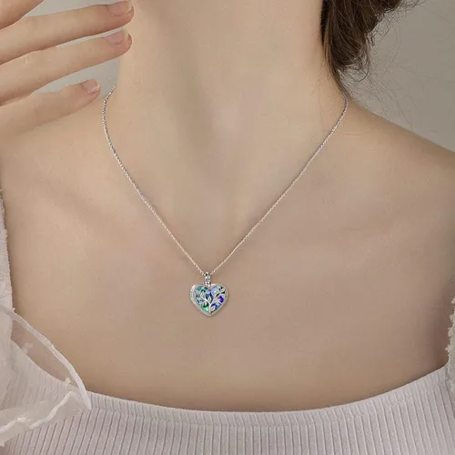 Vista 6 de ONEFINITY Collar de urna de cremación para cenizas de plata de ley con concha de abulón, árbol de la vida, collar con medallón que sostiene imágenes