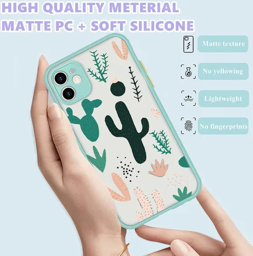 Vista 4 de Funda compatible con iPhone 11 con patrón de cactus transparente, bonita funda verde para iPhone 11 para niñas y mujeres, diseño 3D, parte trasera