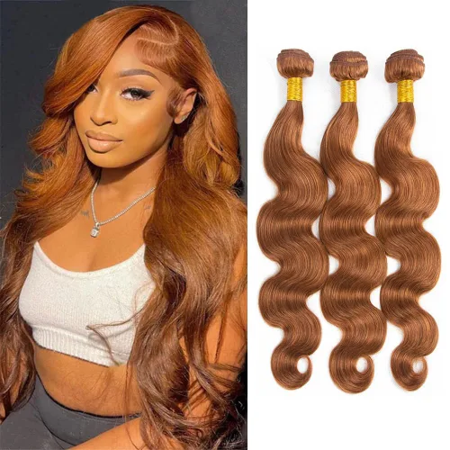 Vista 102 de Color 30 paquetes de cabello humano marrón onda del cuerpo paquetes 8 10 12 pulgadas brasileño virgen Remy extensiones de cabello humano doble trama