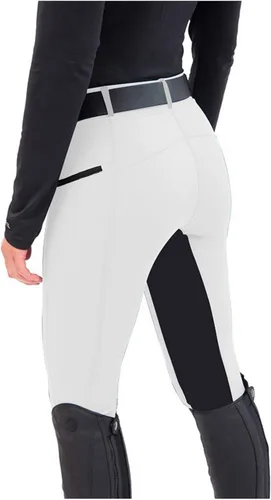 Vista 2 de FUAIOKT Mallas de equitación para mujer, pantalones de entrenamiento con parche para la rodilla, pantalones de equitación para la escuela, bolsillos