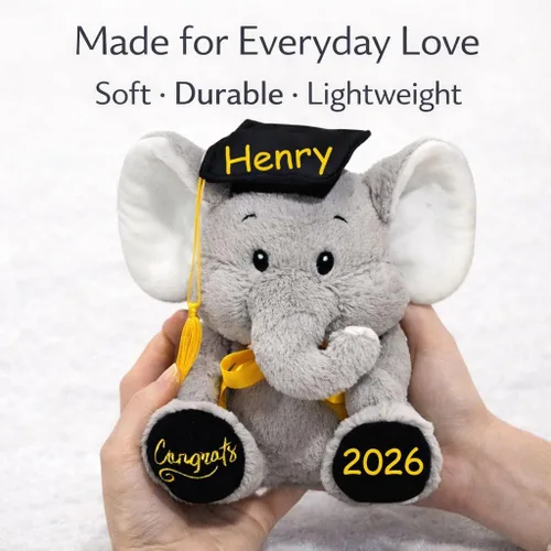Vista 6 de Fiesta Regalo de graduación personalizado de peluche – Elefante de la clase 2026 con nombre personalizado y fecha de recuerdo para graduados, niños