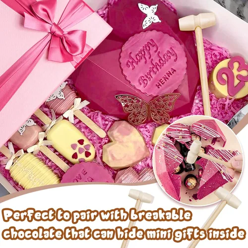 Vista 5 de Caffox Mini martillos de madera para chocolate, 30 mazos de madera pequeños para corazón de chocolate rompible, manualidades y accesorios de juego