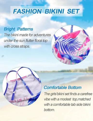 Vista 7 de Cadocado Traje de baño de bikini para niñas espalda cruzada para playa deporte con volantes traje de baño