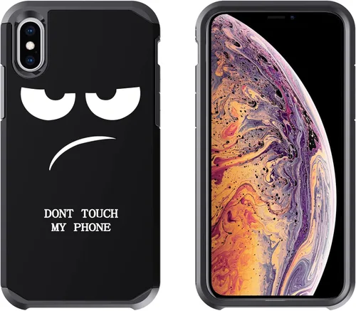 Vista 4 de Funda para iPhone Xs Max, bonita funda [Don't Touch My Phone] a prueba de golpes, de doble capa, resistente, funda protectora de plástico