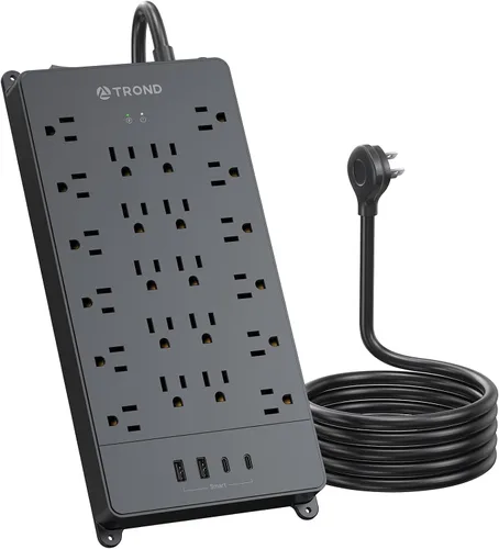 Vista 9 de TROND Regleta protectora de sobretensiones, cable de extensión de enchufe plano de 5 pies con múltiples tomas, 22 CA ampliamente espaciados
