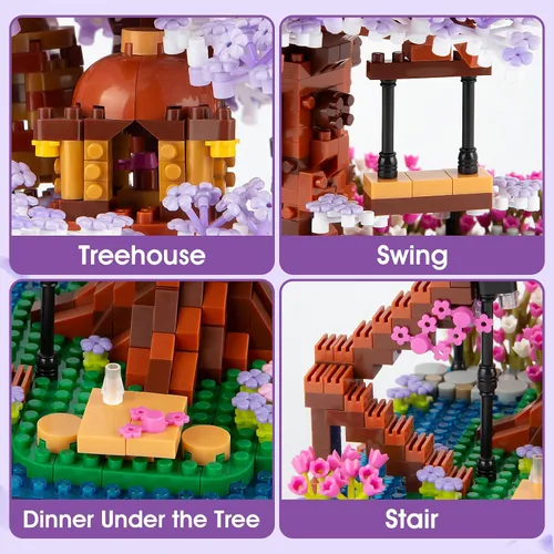 Vista 3 de HIGH GODO - Set de construcción micro de árbol bonsái de flor de cerezo, modelos de casa de árbol sakura japonés, kit de construcción