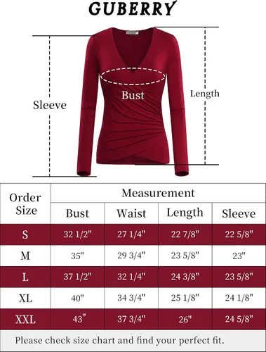 Vista 7 de GUBERRY Women's Deep V Neck Long Sleeve Unique Cross Wrap Sexy Slim Fit Tops