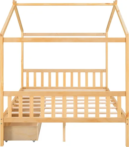 Vista 8 de Harper & Bright Designs Cama de casa de tamaño matrimonial para niños, marco de plataforma de madera Montessori con 2 cajones de almacenamiento