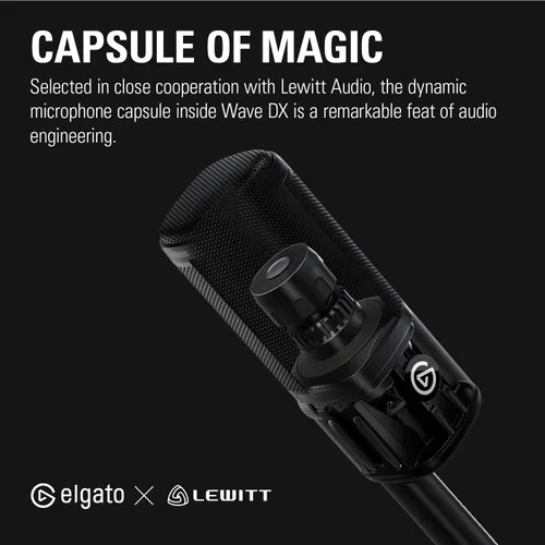 Vista 3 de Elgato Wave DX - Micrófono XLR dinámico, patrón cardioide, rechazo de ruido, optimizado para podcasting, streaming, transmisión, no requiere