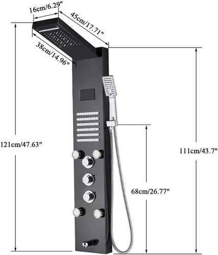 Vista 2 de Hidroelectricidad Led lluvia cascada ducha panel masaje spa jets LCD pantalla digital sistema de ducha columna de ducha-Blackend