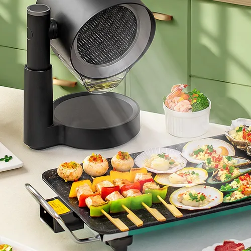 Vista 8 de Campana extractora portátil para cocina de RV, BBQ, olla caliente, ventilador de escritorio para cocina con 3 velocidades, altura telescópica, bajo