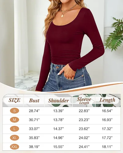 Vista 6 de Ficerd 3 piezas de camisetas cortas básicas de manga larga para mujer, ajustadas, cuello redondo, color liso, casual, para mujer