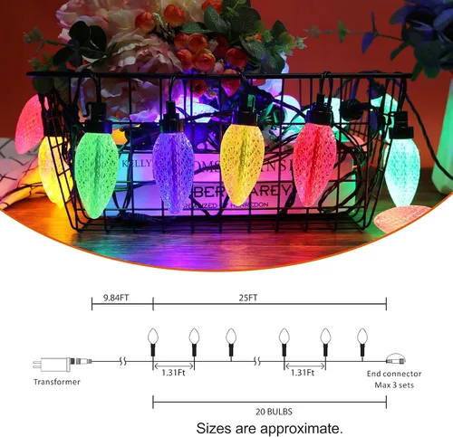 Vista 7 de AWQ Cadena de luces para exteriores de 35 pies de 3.9 pulgadas, luz de cono de pino súper grande, inastillable e impermeable, luz decorativa