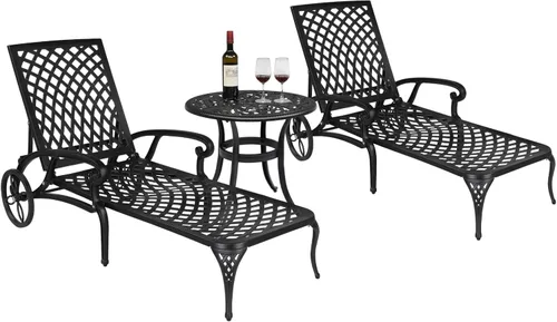 Vista 12 de Outvita Sillas de salón para exteriores, patio reclinable de aluminio fundido con respaldo ajustable y ruedas giratorias para patio trasero, porche