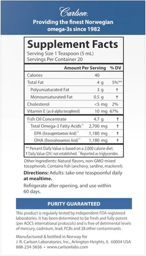 Vista 2 de Carlson Med Omega, Limón-Lima, 2,700 mg Omega-3, 3.4 fl oz