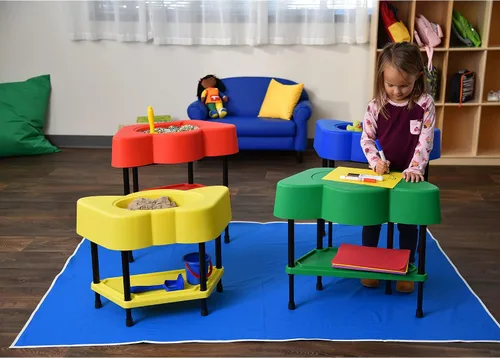 Vista 5 de Children's Factory - Mesa sensorial para niños pequeños con tapa, azul, AFB5100PB, actividades de arena y agua ajustables para niños, guardería