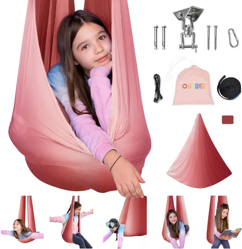 Vista 12 de OUTREE Columpio sensorial para niños con gancho giratorio de 360°, columpio de terapia interior ideal para autismo, TDAH, trastorno de procesamiento