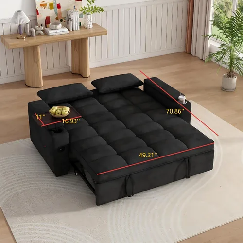 Vista 2 de KEIKI 65" 3-in-1 Sofa Bed, Folding Chenille Loveseat Sleeper with USB