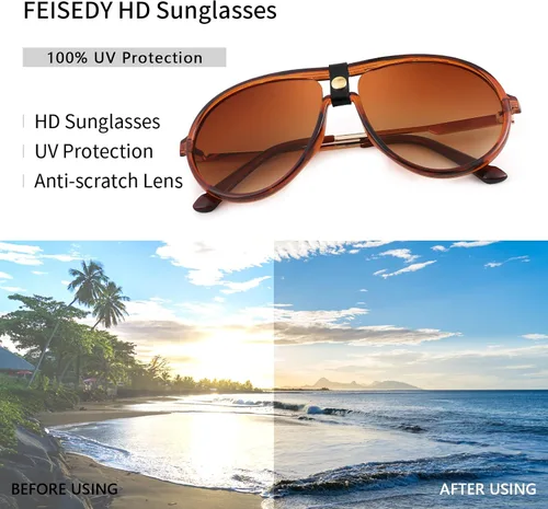 Vista 5 de FEISEDY Gafas de sol clásicas retro estilo piloto para mujeres y hombres, diseño de metal, vintage, de los años 70, gafas de sol redondas B4048