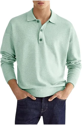 Vista 7 de Mens Shirts Casual Long Sleeve Solid Button Down T-Shirts Lightweight Collar Polo Shirt Loose Pullover Henley Tee