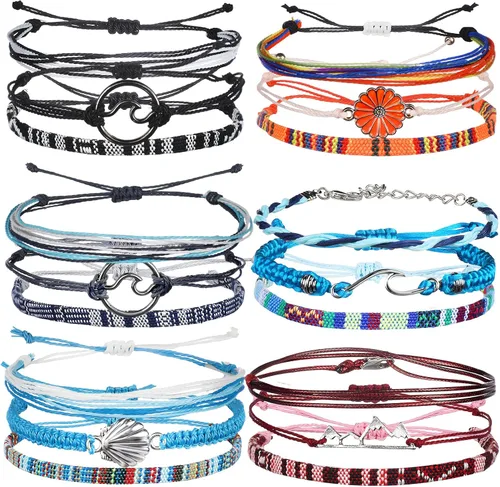 Vista 9 de Yinkin 18 Pcs Boho Surfer Ankle Bracelets for Women Men
