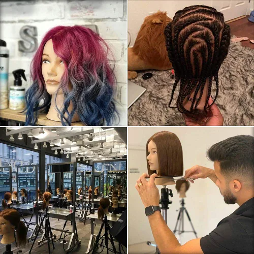 Vista 5 de Cabeza de maniquí de 100% cabello humano, cosmetología, pelo, africano, entrenamiento, peinado soplado, corte trenzado, para peluquería