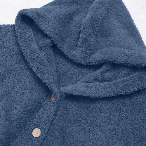 Vista 5 de Abrigos de invierno para mujer, cárdigan con capucha, forro polar mullido, con botones, de manga larga, irregular, con capucha, chaquetas