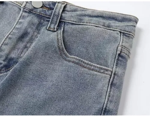 Vista 3 de WXBDD Harajuku - Pantalones largos de mezclilla ajustados de cintura alta para mujer, diseño de jeans rasgados con abertura