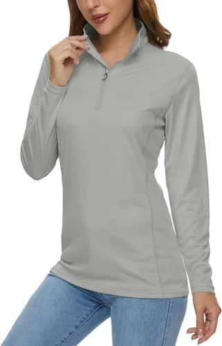 Vista 13 de MAGCOMSEN Camiseta de manga larga para mujer, con cremallera de un cuarto 01-Negro