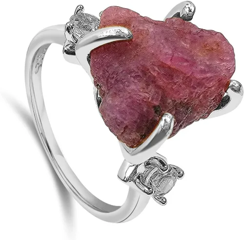 Vista 2 de Anillo de cristal crudo real con piedra natal, plata de ley, oro blanco, regalo de joyería para ella, regalo de Navidad, Día de la Madre