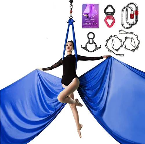 Vista 13 de Set de Equipo Deluxe de Sedas Aéreas - Hamaca Aérea de Yoga de 11 Yardas para Acrobacia, Artes Circenses, Danza (L:10m W:2.8m)