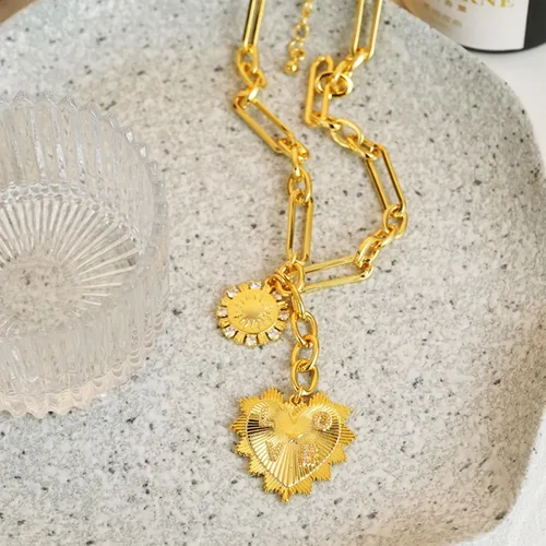 Vista 2 de HETICA Collar grueso de oro para mujer, colgante de corazón, collar de flor de sol, gargantilla de moda hip hop, regalo