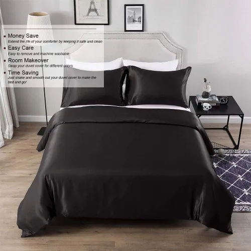 Vista 8 de HOTNIU Juego de funda de edredón de seda satinada con cierre de cremallera, colección de ropa de cama de 2 piezas ultra suave de alta calidad