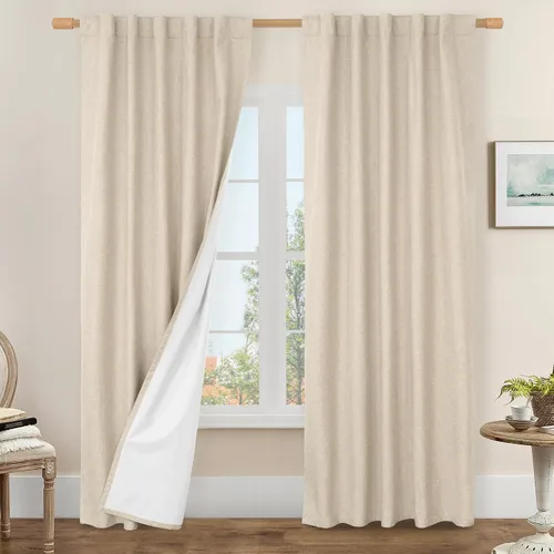 Vista 105 de LAMIT Cortinas opacas cortas de lino de 30 pulgadas para ventanas de cocina sobre el fregadero, cortinas de café texturizadas de lino marfil
