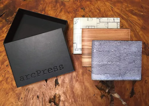 Vista 7 de ArcPress Cartera plegable moderna con bloqueo RFID con acabado de madera hormigón y diseño arquitectónico plano de suelo Plan de piso S