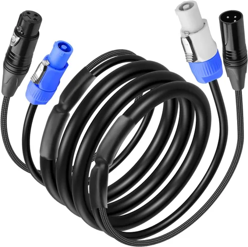Vista 8 de CERRXIAN Cable de extensión PowerCon y DMX de 3.2 pies, alimentación de CA de 13 AWG, DMX 3 pines, cables combinados de señal XLR para iluminación