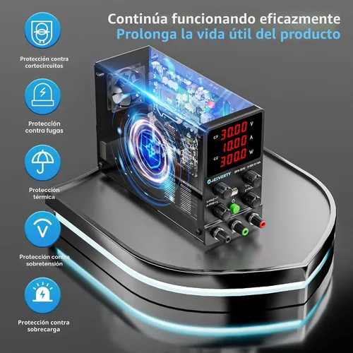 Vista 2 de Fuente de alimentación de CC variable, 0-30V 0-10A Fuente de alimentación de banco regulada de CC con pantalla LED de 4 dígitos de alta precisión