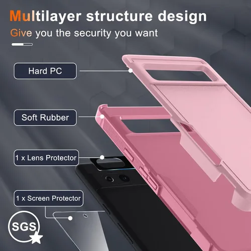 Vista 5 de Funda para Google Pixel 7A, Funda Protectora de Teléfono de Cuerpo Completo Resistente de Trabajo Pesado Robusta a Prueba de Golpes con Correa