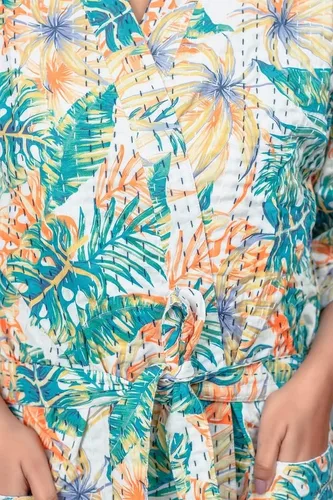 Vista 7 de FRUAMANIA - Bata acolchada a mano Kantha con estampado, para mujer, para baño, playa, talla única